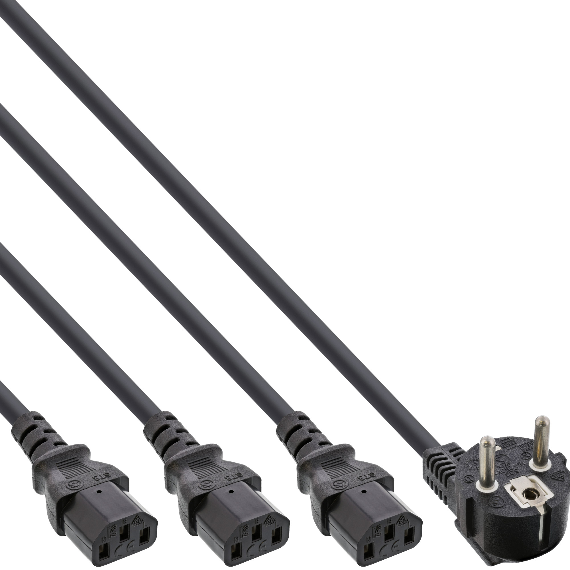 InLine® Netz-Y-Kabel, 1x Schutzkontaktstecker zu 3x Kaltgerätestecker