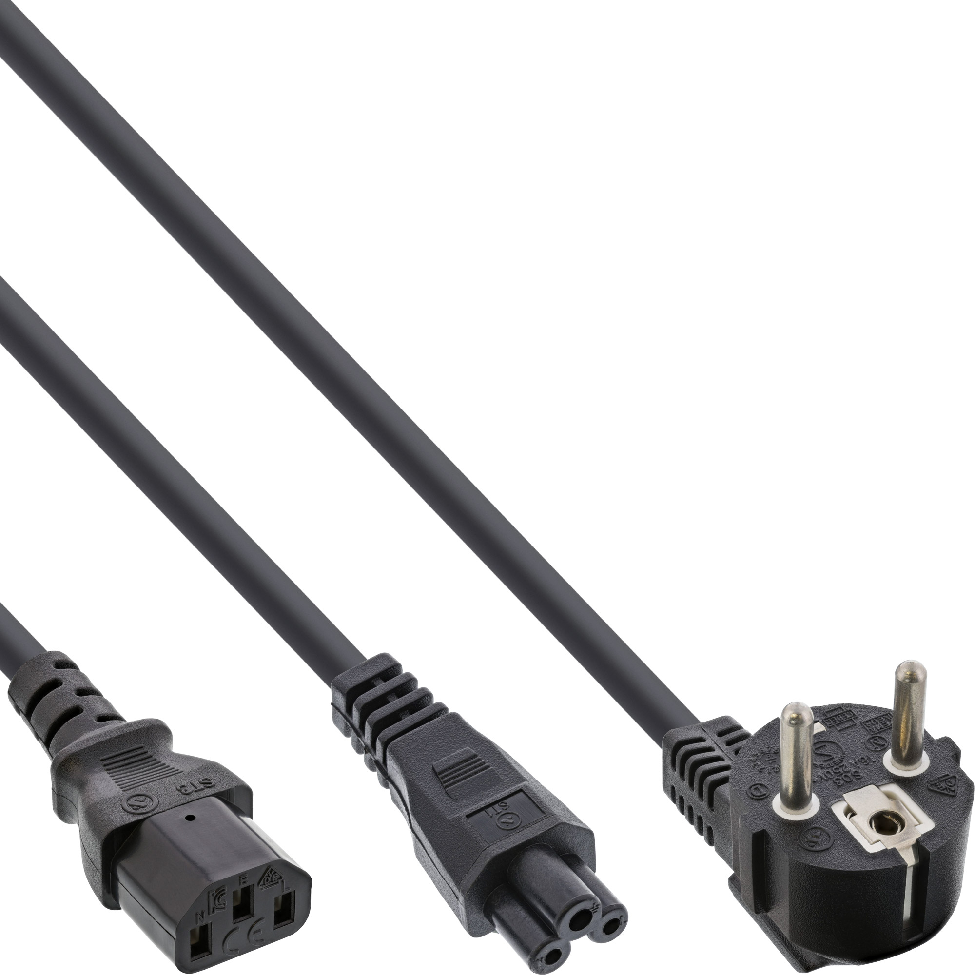 InLine® Netz-Y-Kabel, 1x Schutzkontakt ST zu Kaltgeräte- & Notebook ST, 2m
