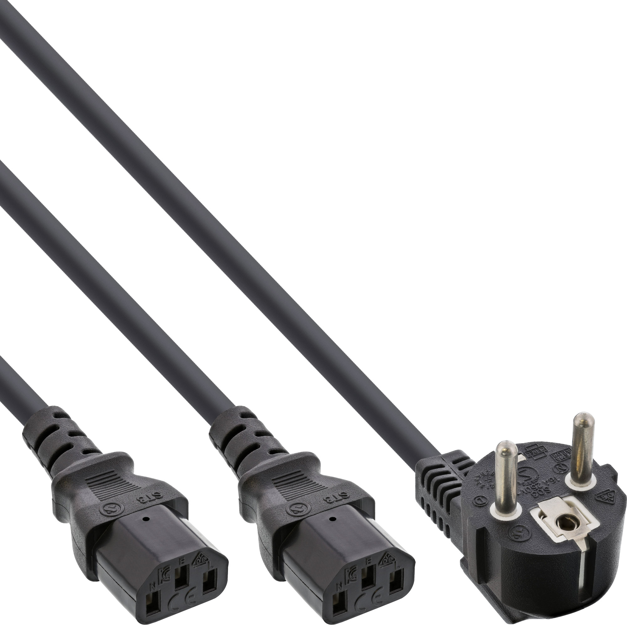 InLine® Netz-Y-Kabel, 1x Schutzkontaktstecker zu 2x Kaltgerätestecker