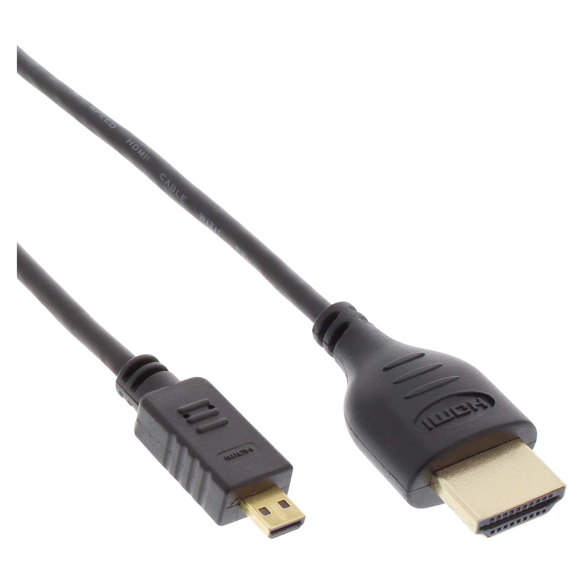 InLine® HDMI Superslim Kabel A an D, HS mit Eth., Premium, schwarz / gold