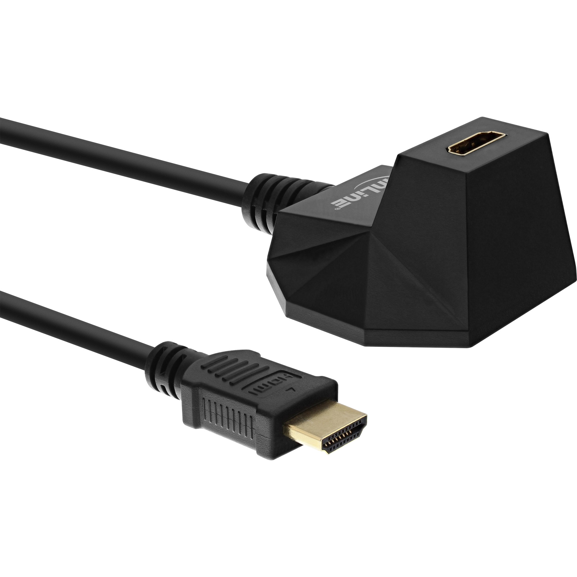 InLine® HDMI-HS Verl. m. Standfuß, m. Eth., 4K2K, ST / BU, schwarz / gold
