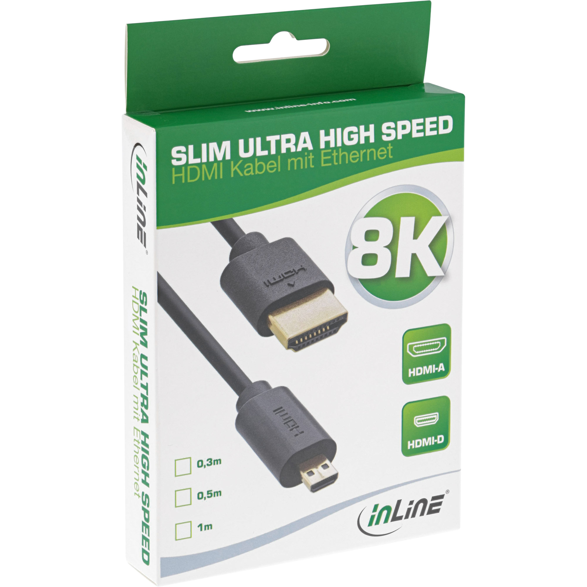 InLine® Slim Ultra High Speed HDMI Kabel, 8K4K, A St. / D St. (Micro)