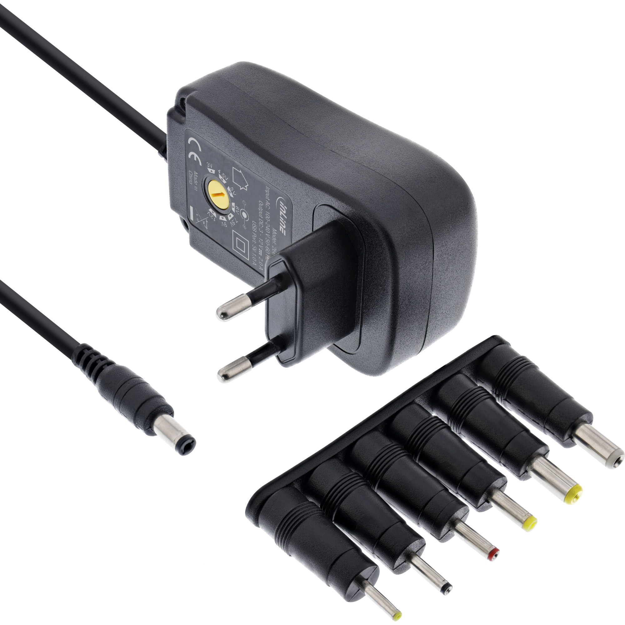 InLine® Universal Steckernetzteil 30W mit USB, 110-240V auf 3-12V, max. 2500mA