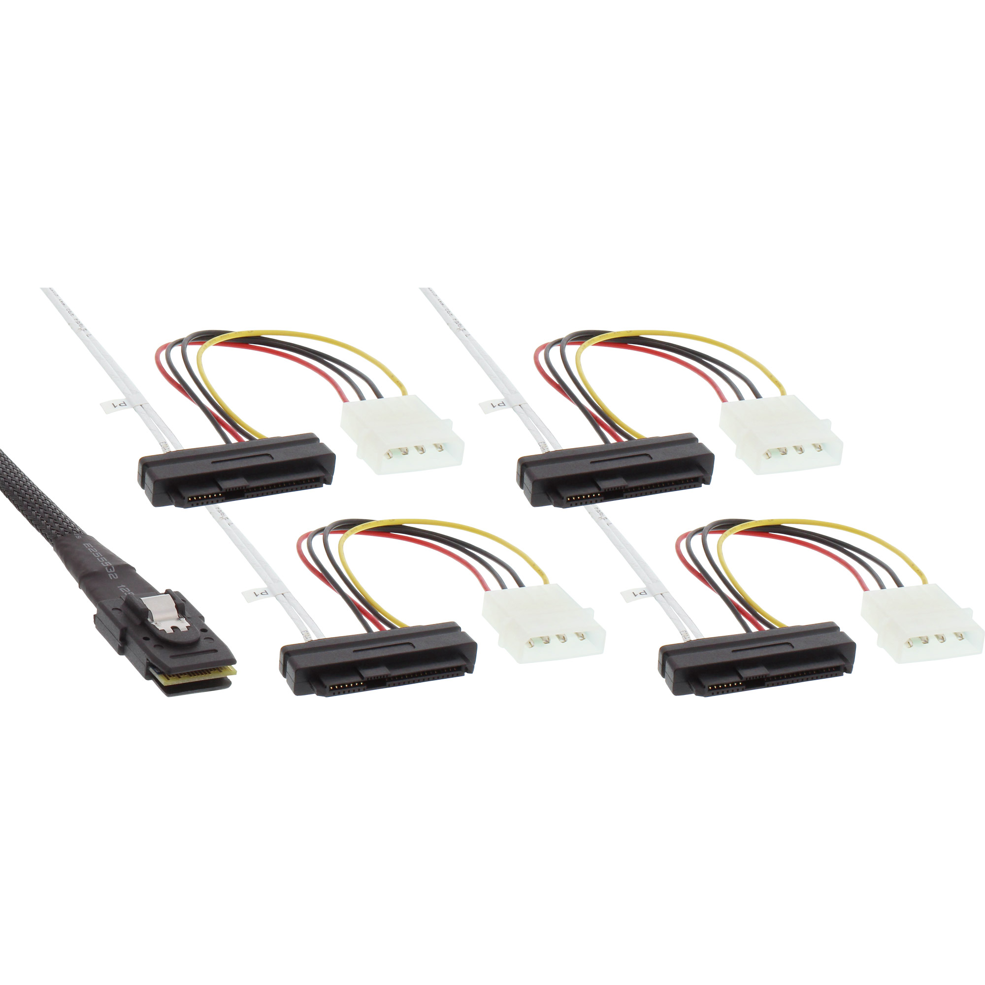 InLine® SAS Anschlusskabel, Mini-SAS SFF-8087 an 4x SAS + Strom, SAS HDD an Controller
