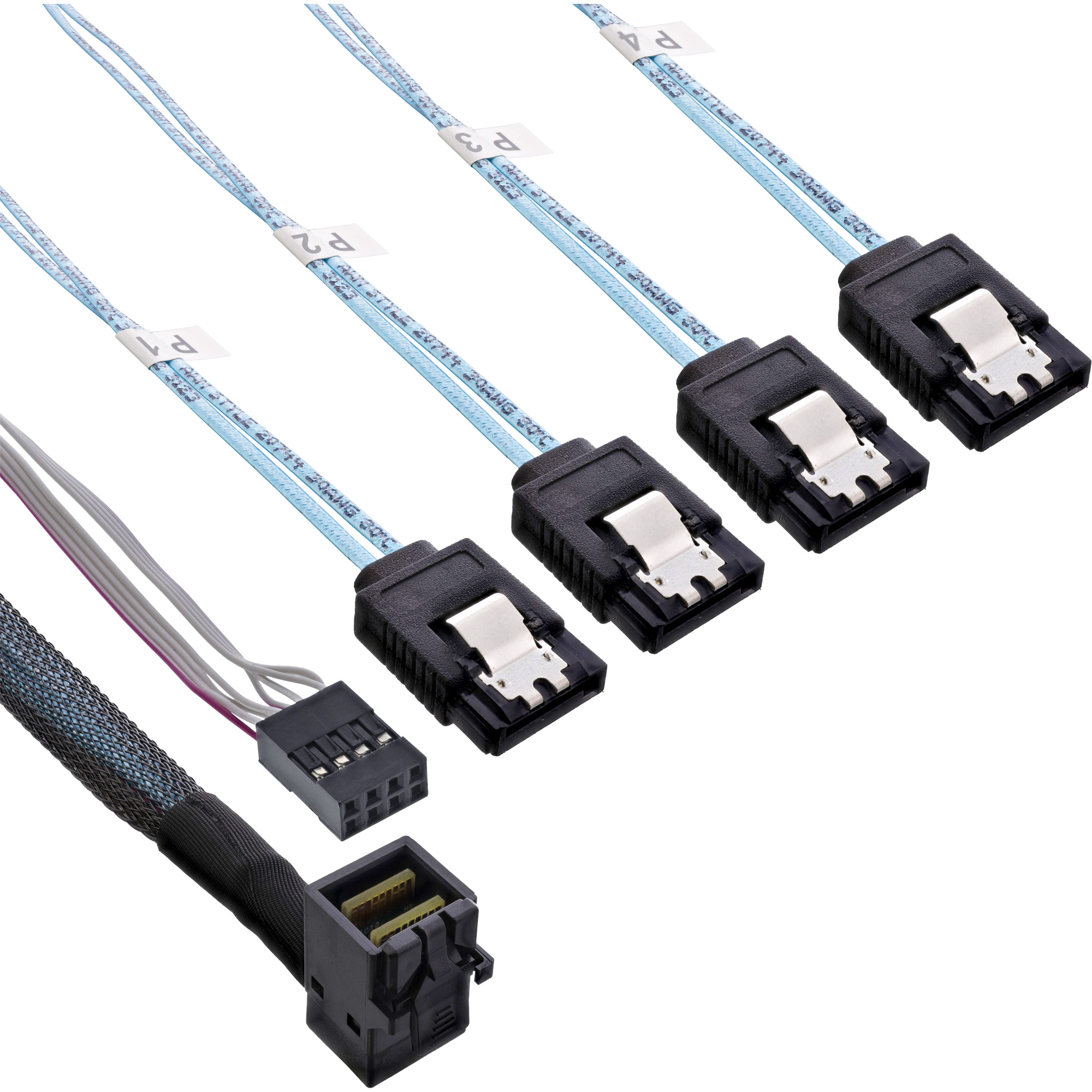 InLine® Mini SAS HD Kabel, SFF-8643 gewinkelt zu 4x SATA + Sideband