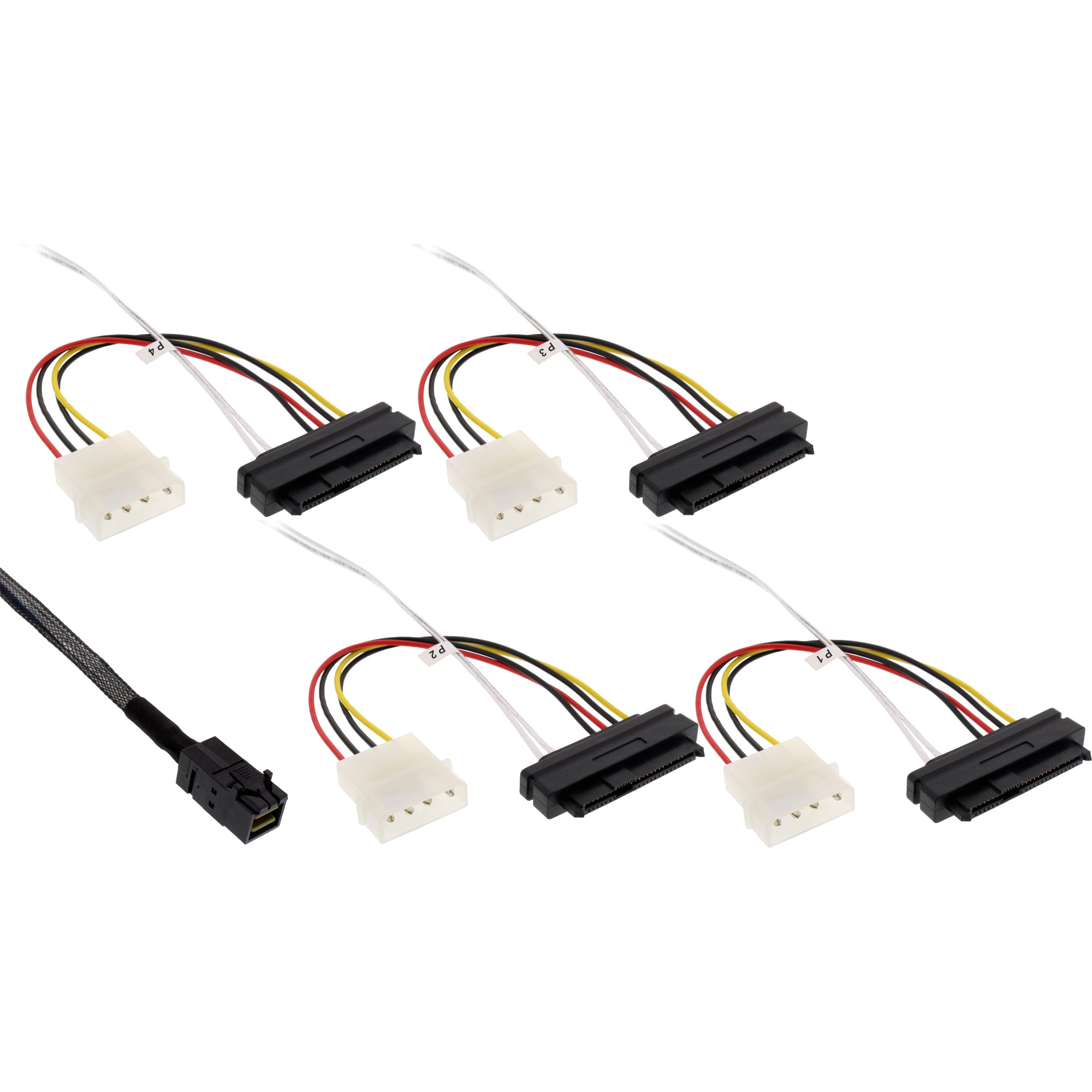 InLine® Mini SAS HD Kabel, SFF-8643 zu 4x SFF-8482 (29-pol.) + Strom