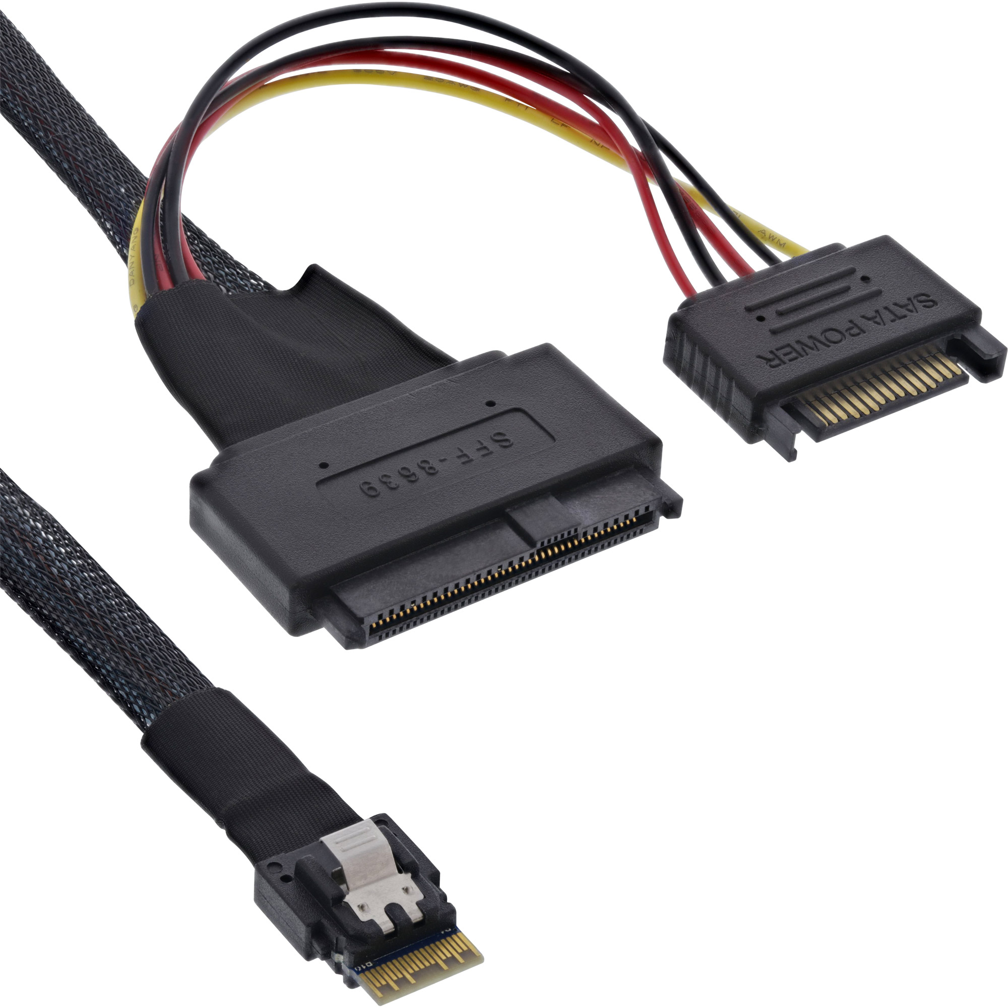 InLine® Slim SAS Kabel, SFF-8654 zu U.2 SFF-8639 + SATA Strom, 24Gb/s
