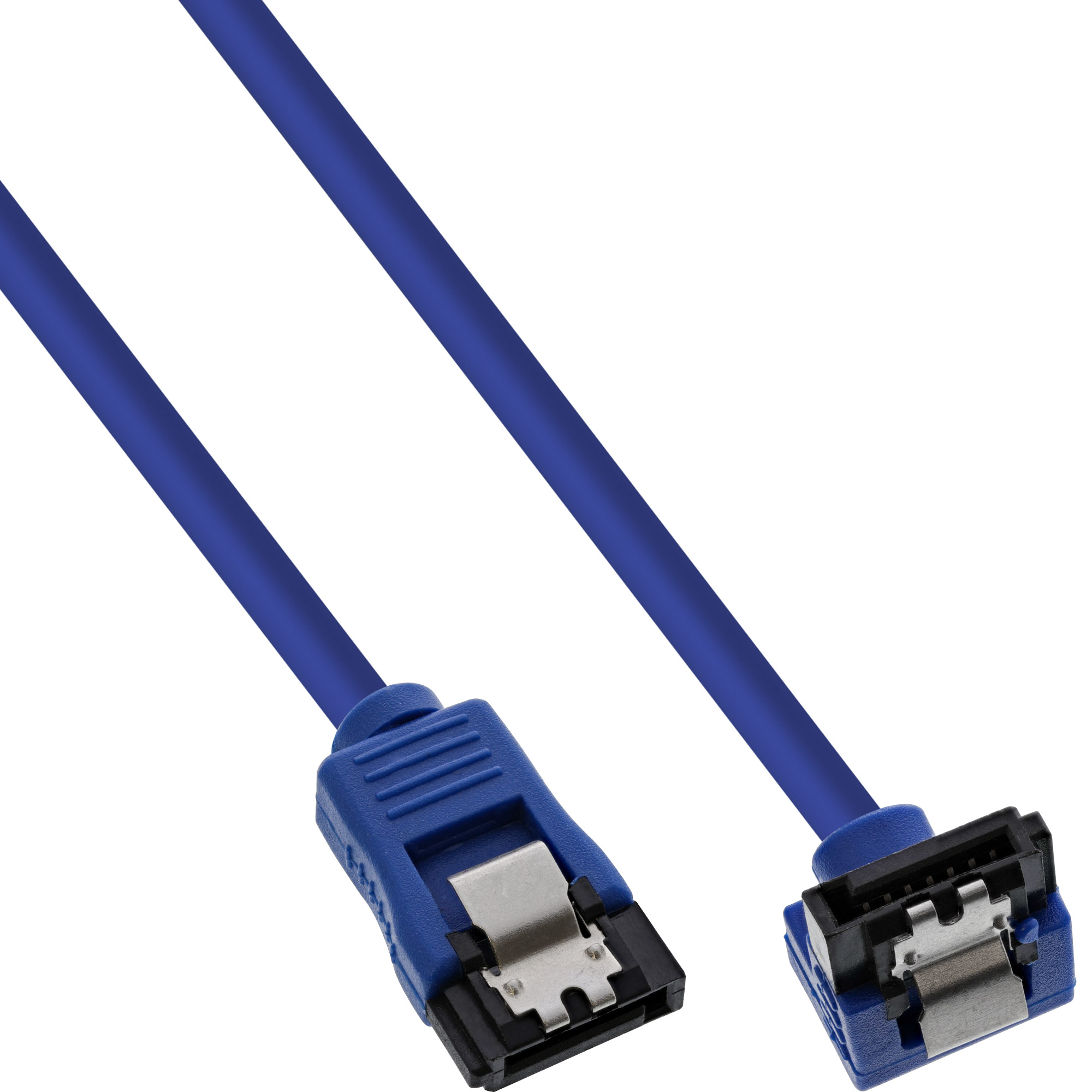 InLine® SATA 6Gb/s Anschlusskabel rund, abgewinkelt, blau, mit Lasche