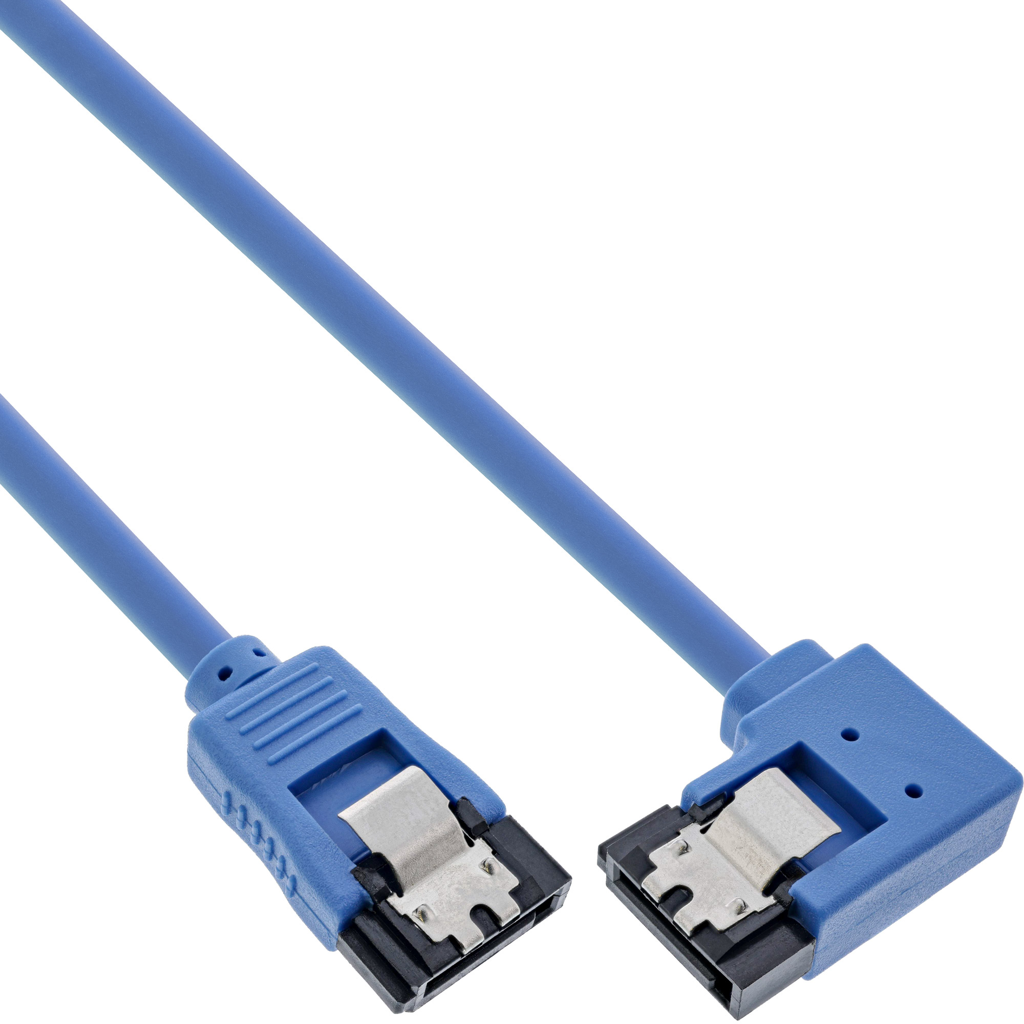 InLine® SATA 6Gb/s Anschlusskabel rund, abgewinkelt rechts, blau, mit Lasche