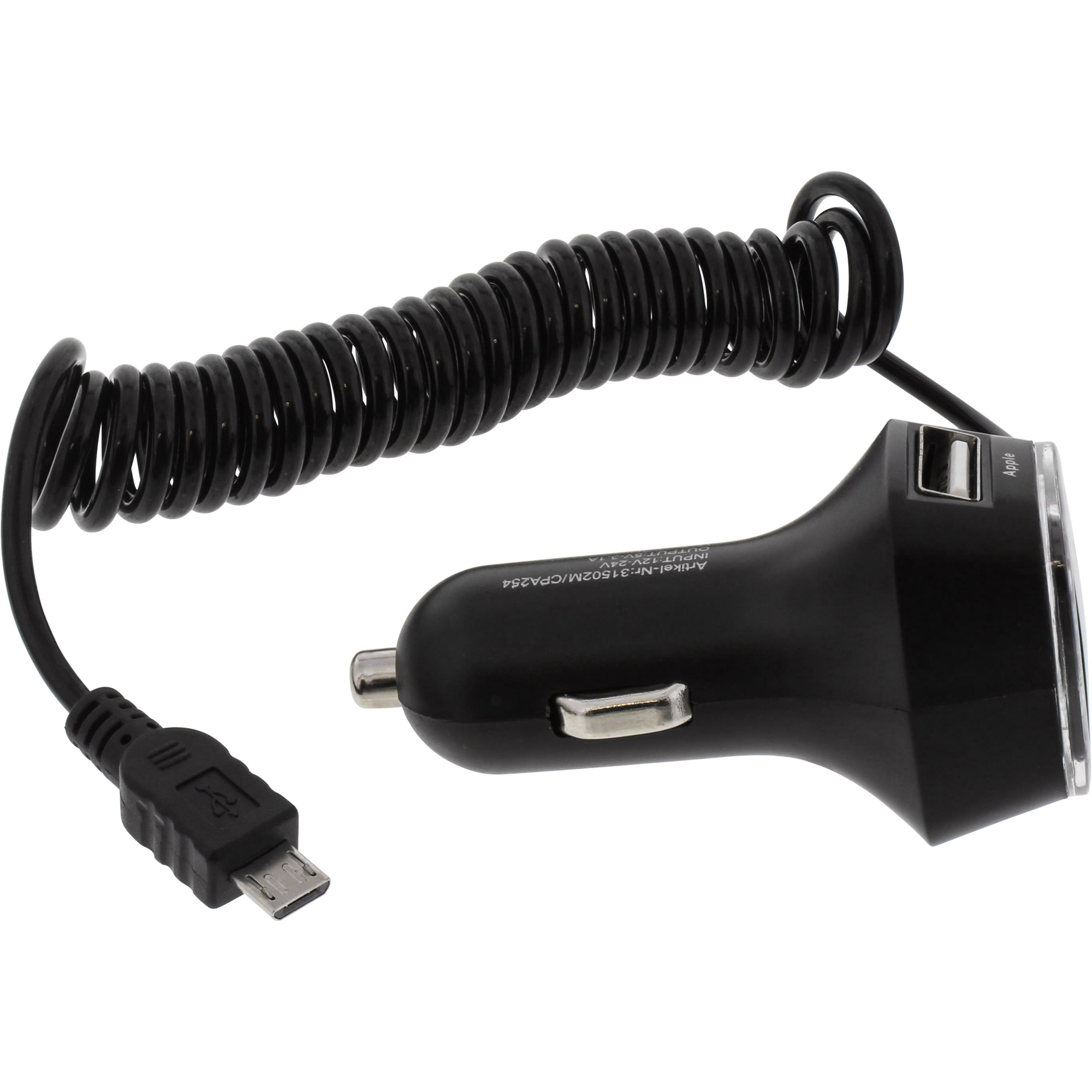 InLine® USB KFZ Ladegerät Stromadapter, 12/24VDC zu 5V / 3.1A , 2x USB A + Micro