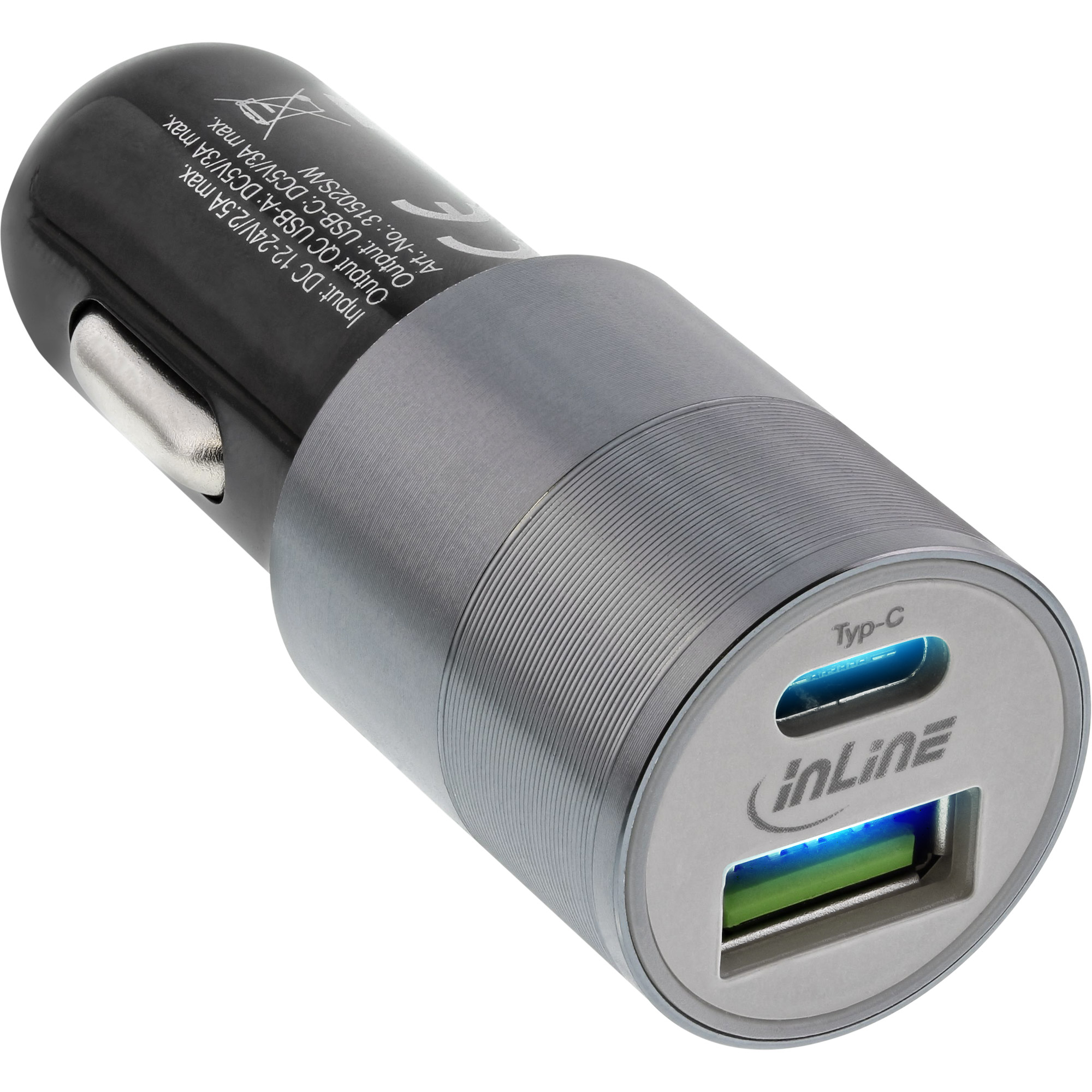 InLine® USB KFZ Stromadapter Quick Charge 3.0, 12/24VDC zu 5V DC/3A, USB-A + USB-C