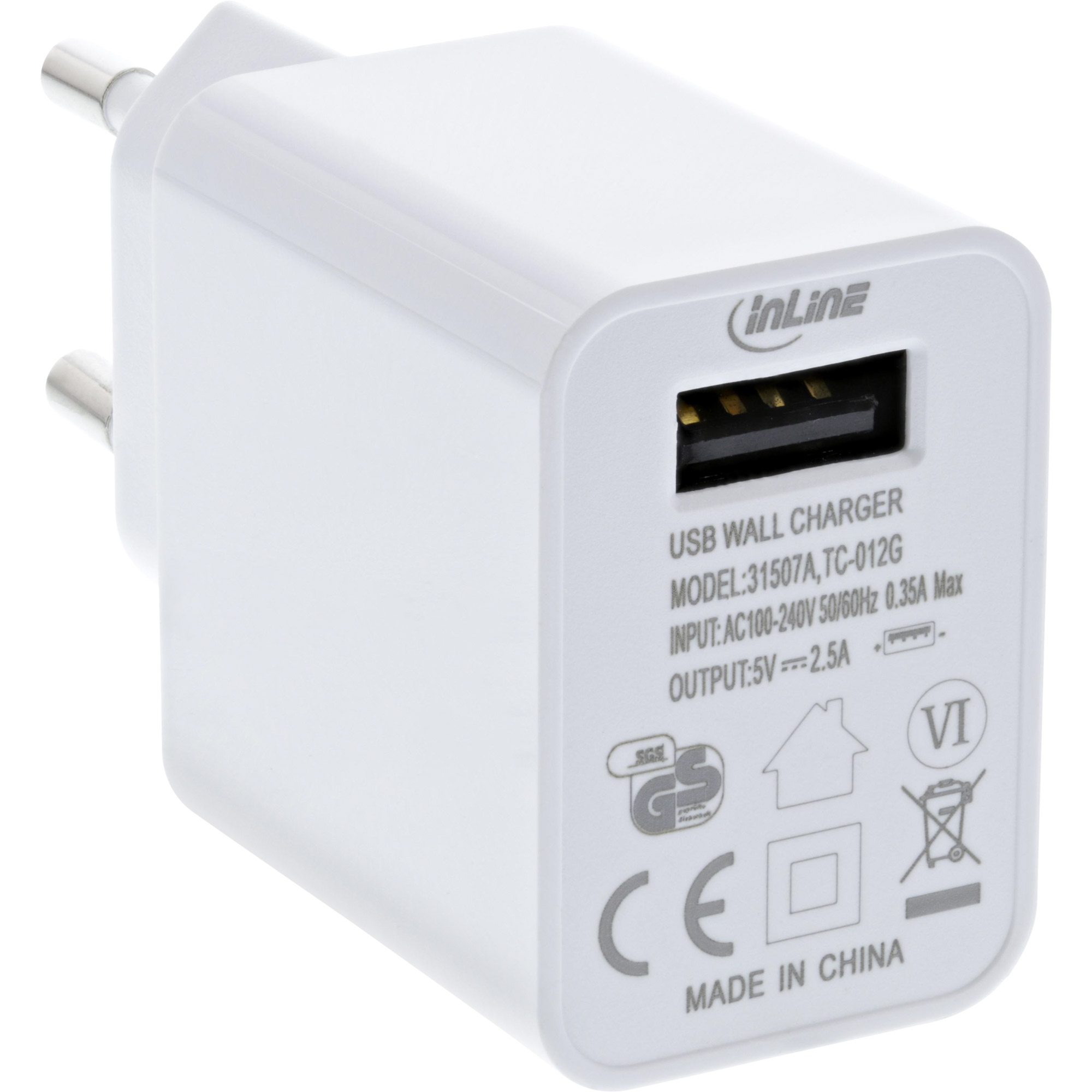 InLine® USB Ladegerät Single, Netzteil, 100-240V zu 5V/2,5A
