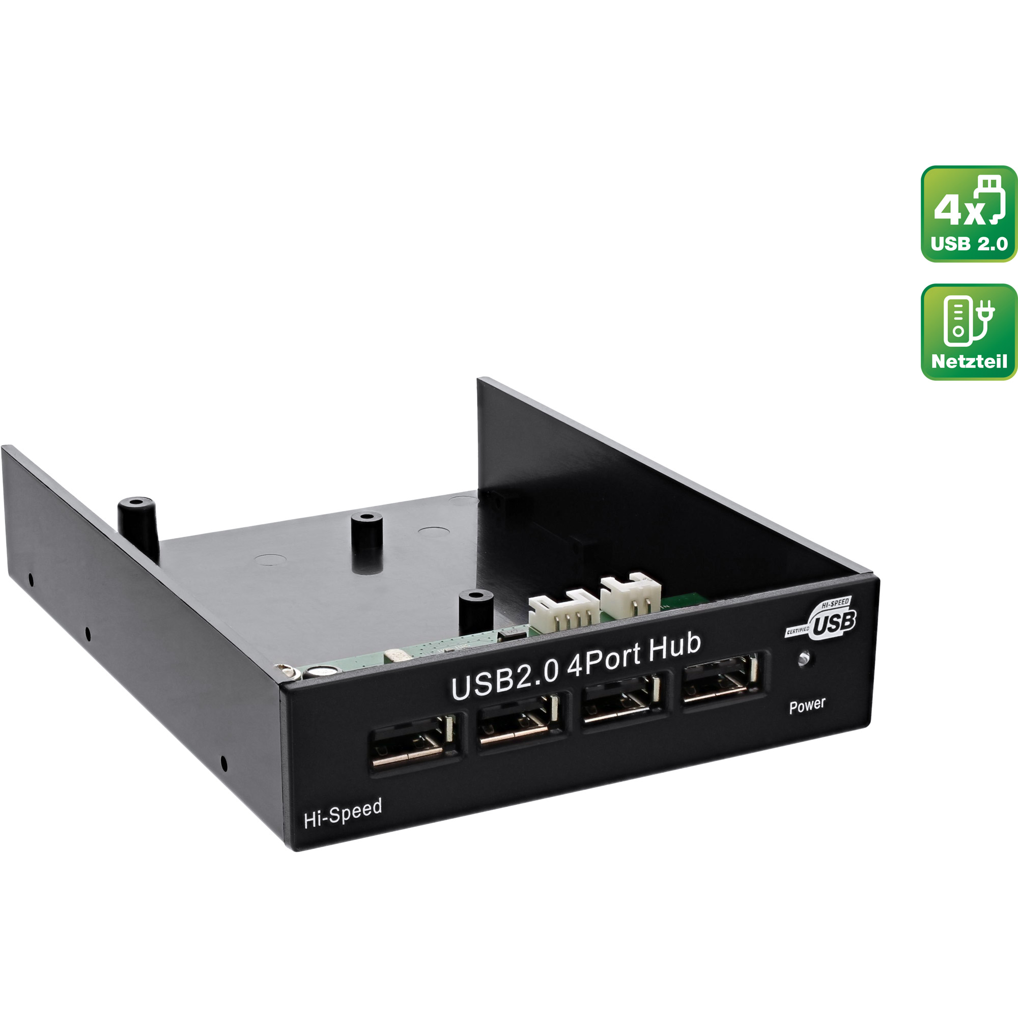 InLine® USB 2.0 Hub, 4-fach für den 8,89cm (3,5") Schacht, schwarz