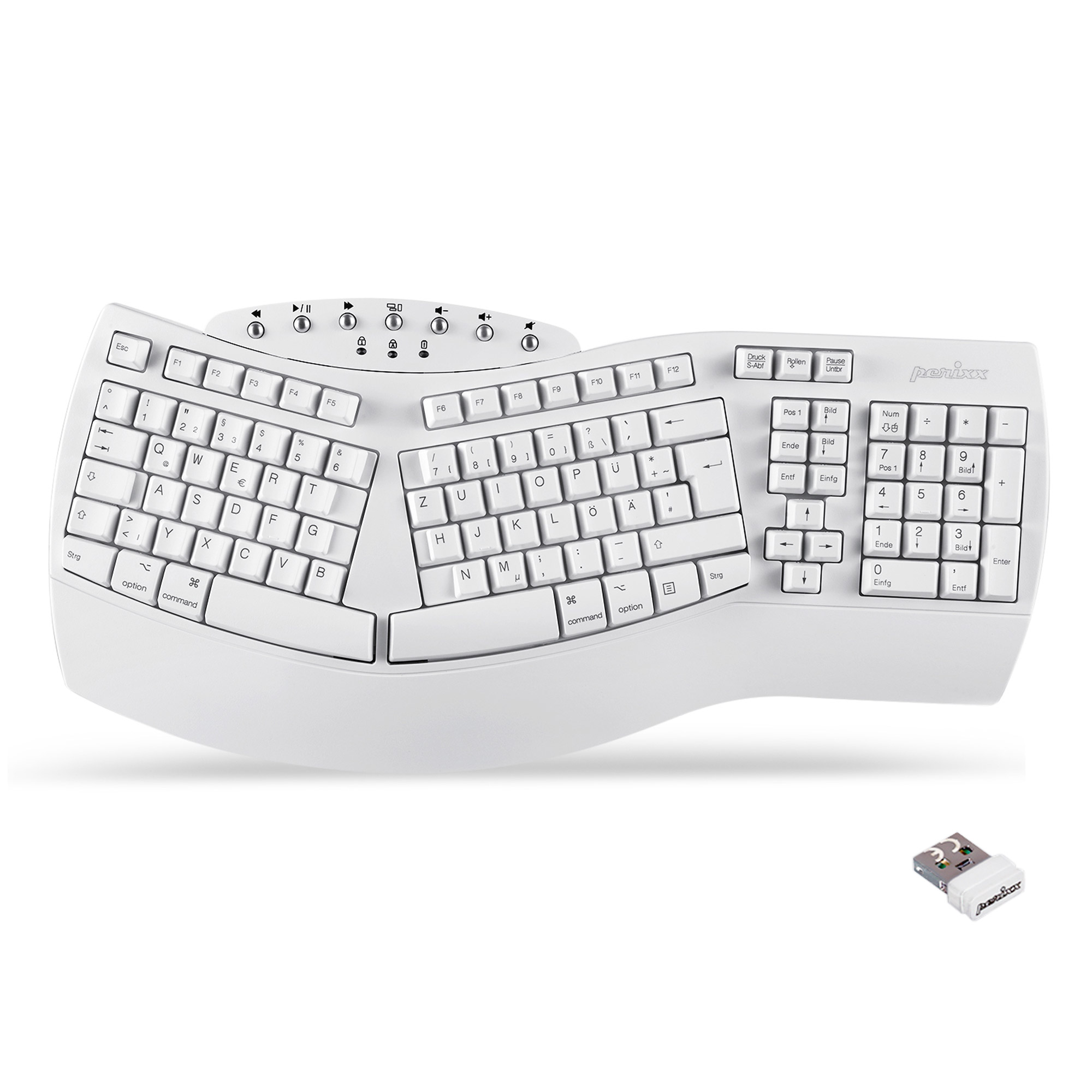 Perixx PERIBOARD-612B DE, ergonomische Tastatur, Dualmodus, Funk/Bluetooth