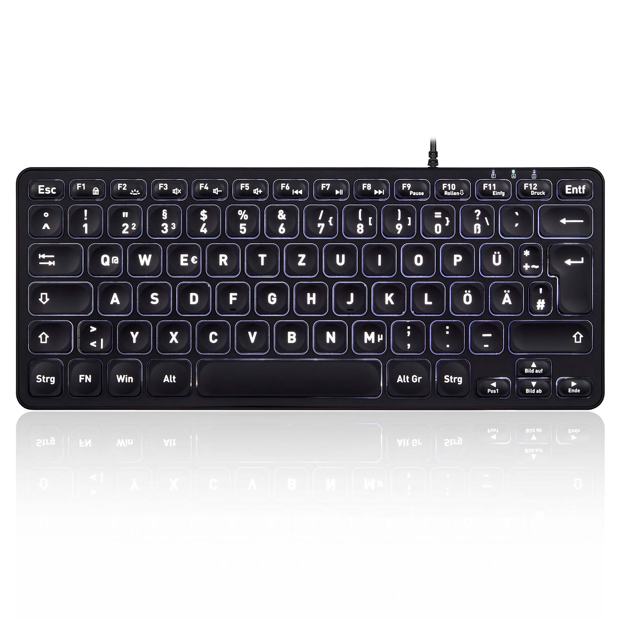 Perixx PERIBOARD-332B DE, Mini-Tastatur, USB kabelgebunden, beleuchtet, schwarz