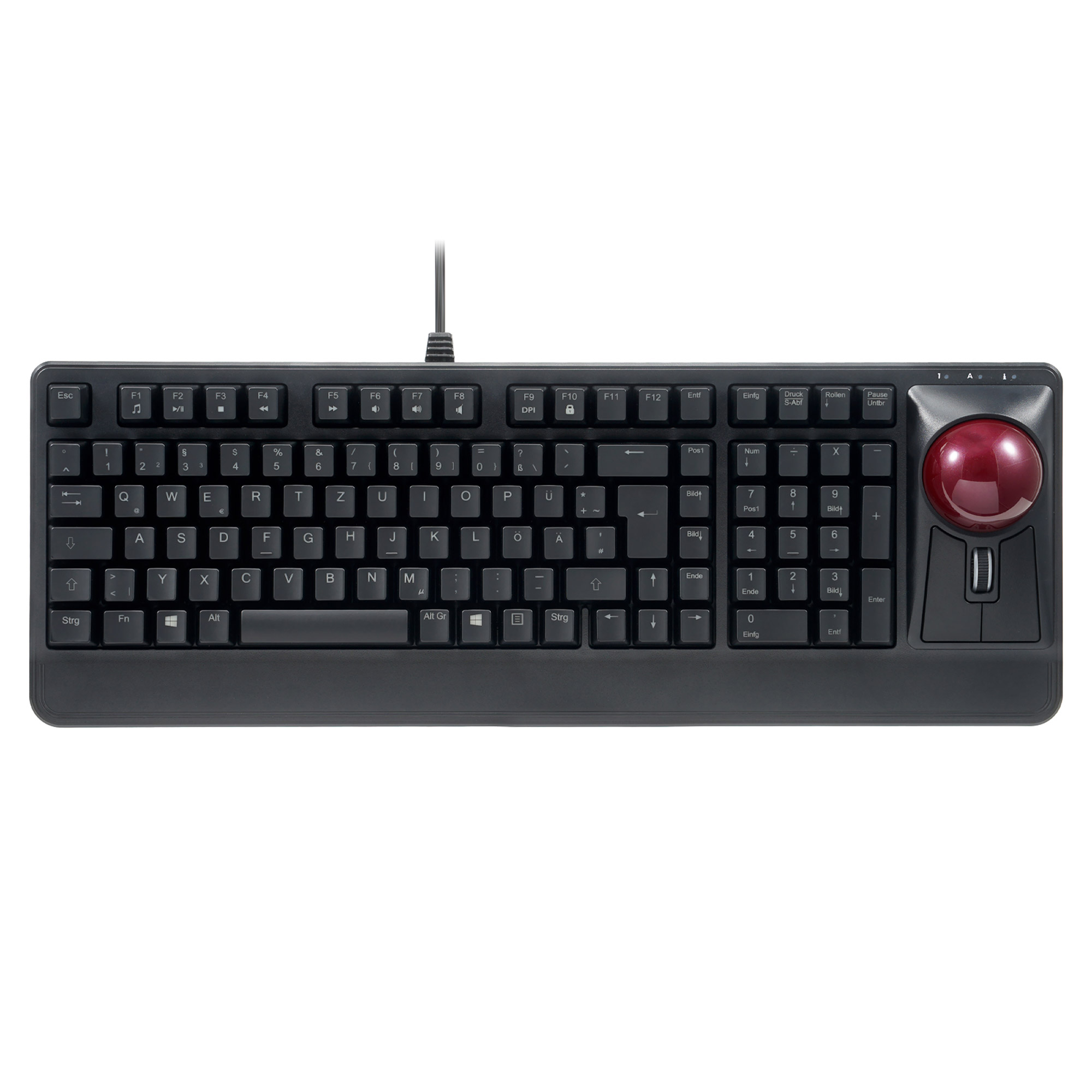 Perixx PERIBOARD-522 DE B, USB-Tastatur mit Trackball, DE Layout, schwarz