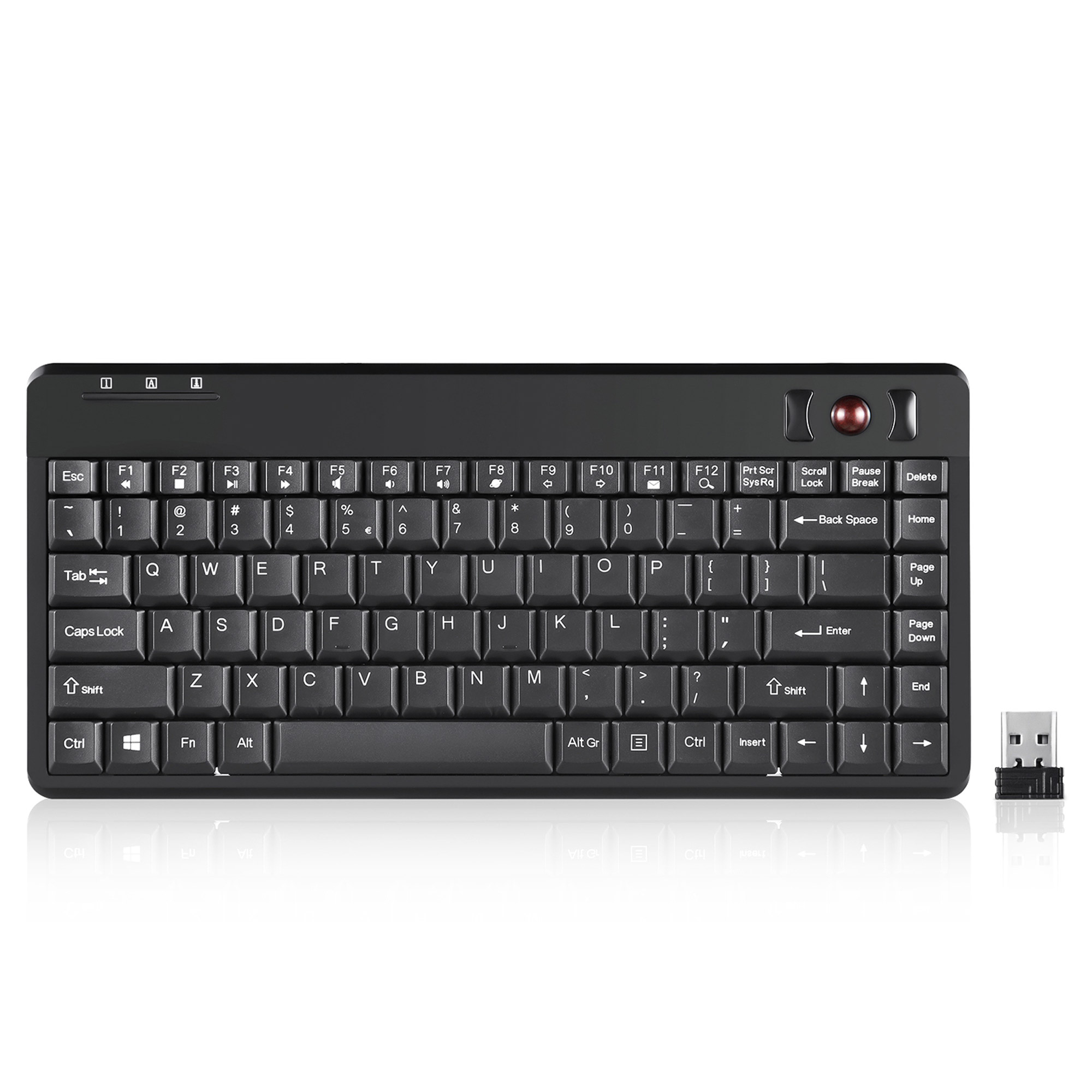 Perixx PERIBOARD-706 PLUS US, Mini Tastatur, Trackball, schnurlos, schwarz