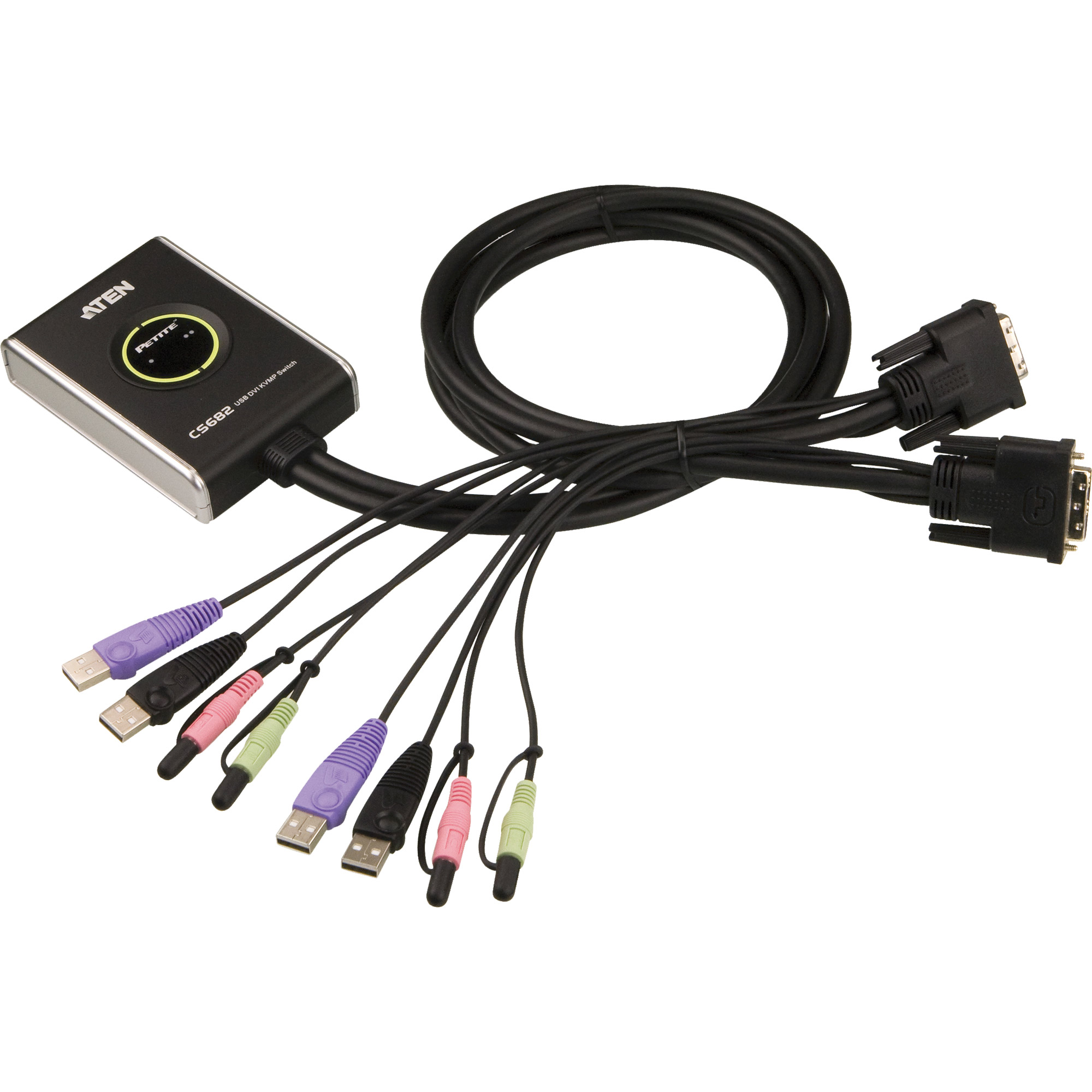ATEN CS682 KVM-Switch 2-fach, DVI-D, USB, Audio, integrierte Kabel
