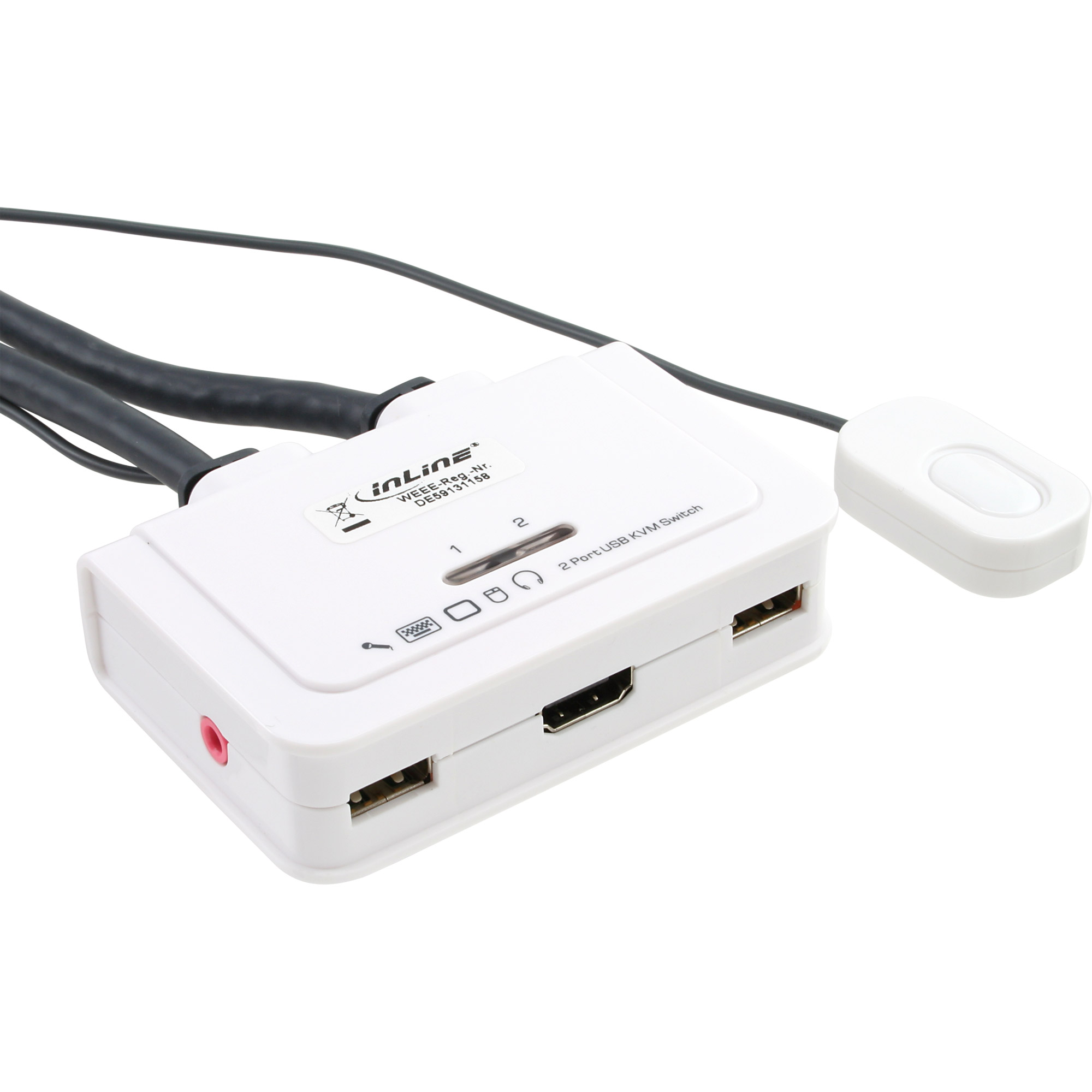 InLine® KVM Switch, 2-fach, HDMI, USB, mit Audio, integriertes Kabel
