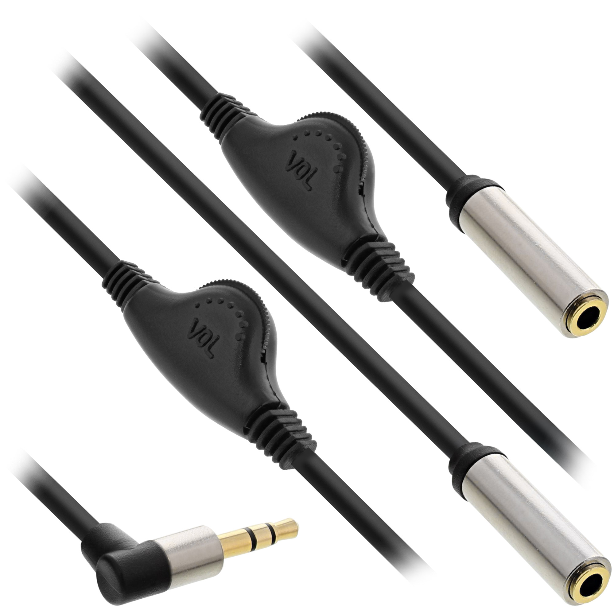 InLine® Slim Audio Y-Kabel Klinke 3,5mm ST an 2x BU, mit Lautstärkeregler, 0,25m