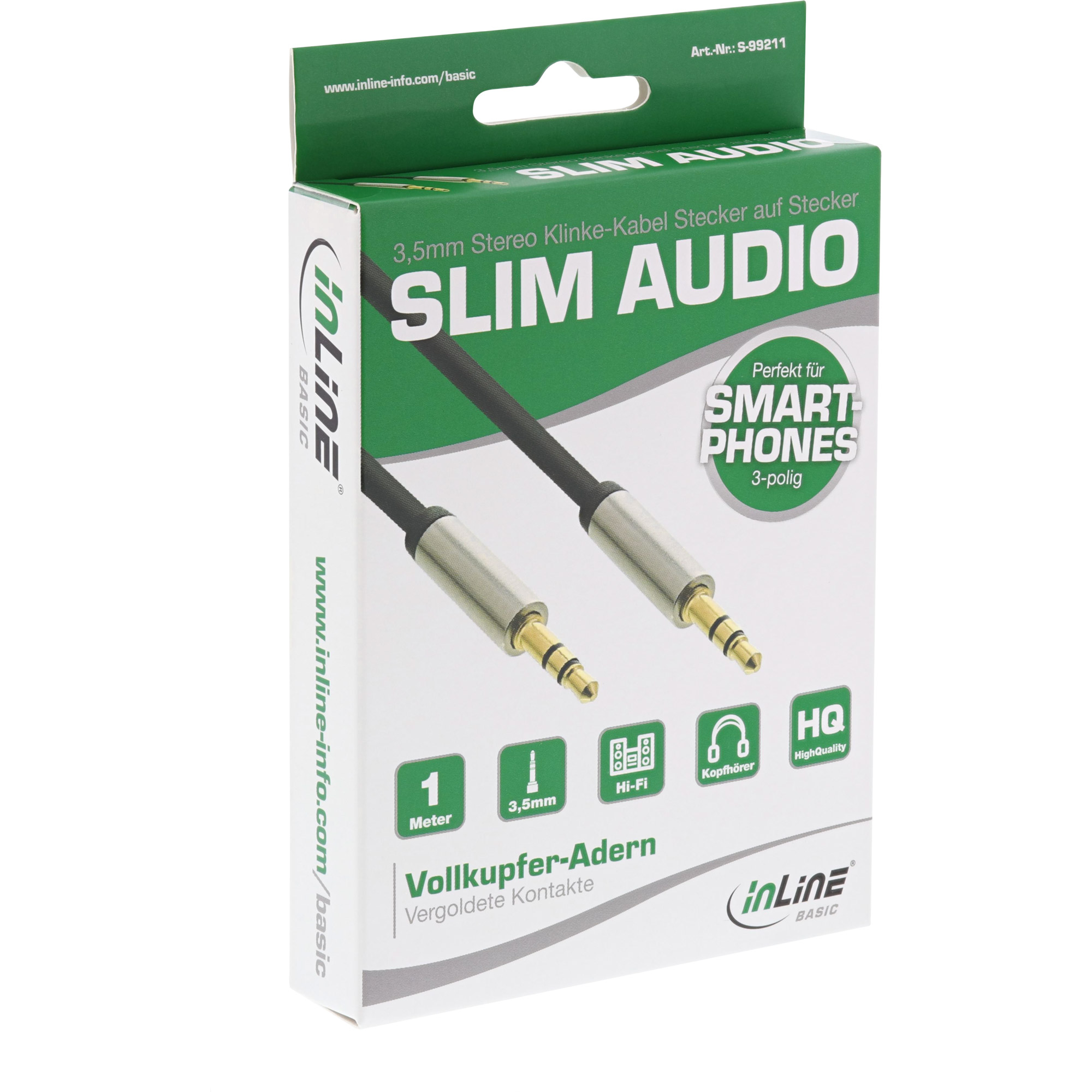 InLine® Basic Slim Audio Cable 3.5mm M/M, Stereo, 1m